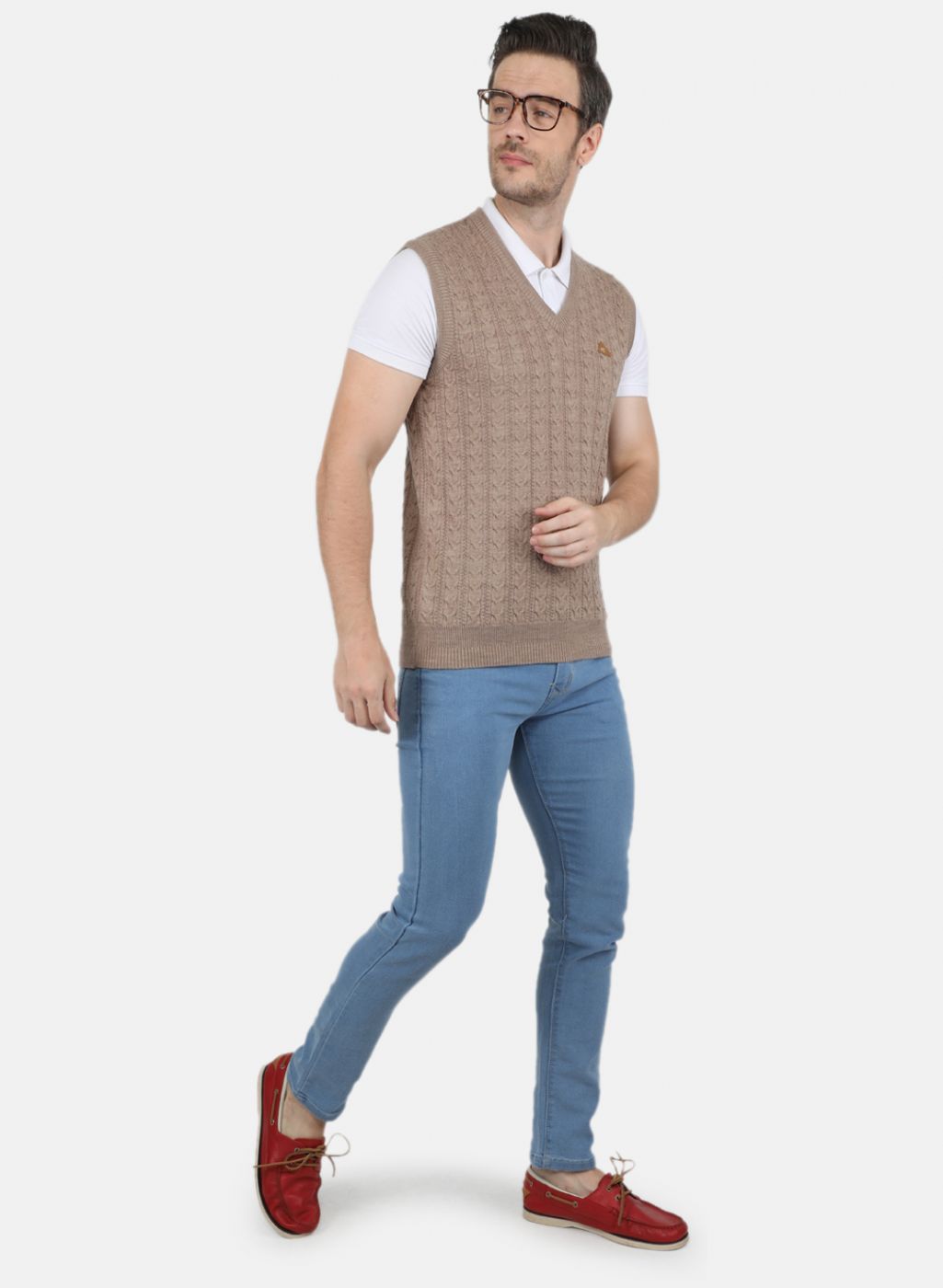 Men Beige Self Design Sweater