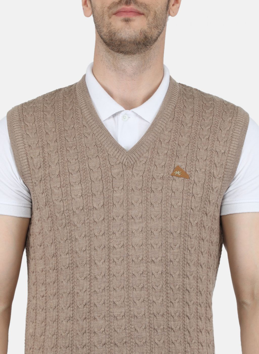 Men Beige Self Design Sweater