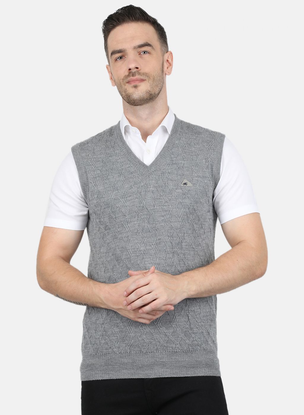 Men Grey Self Design Sweater