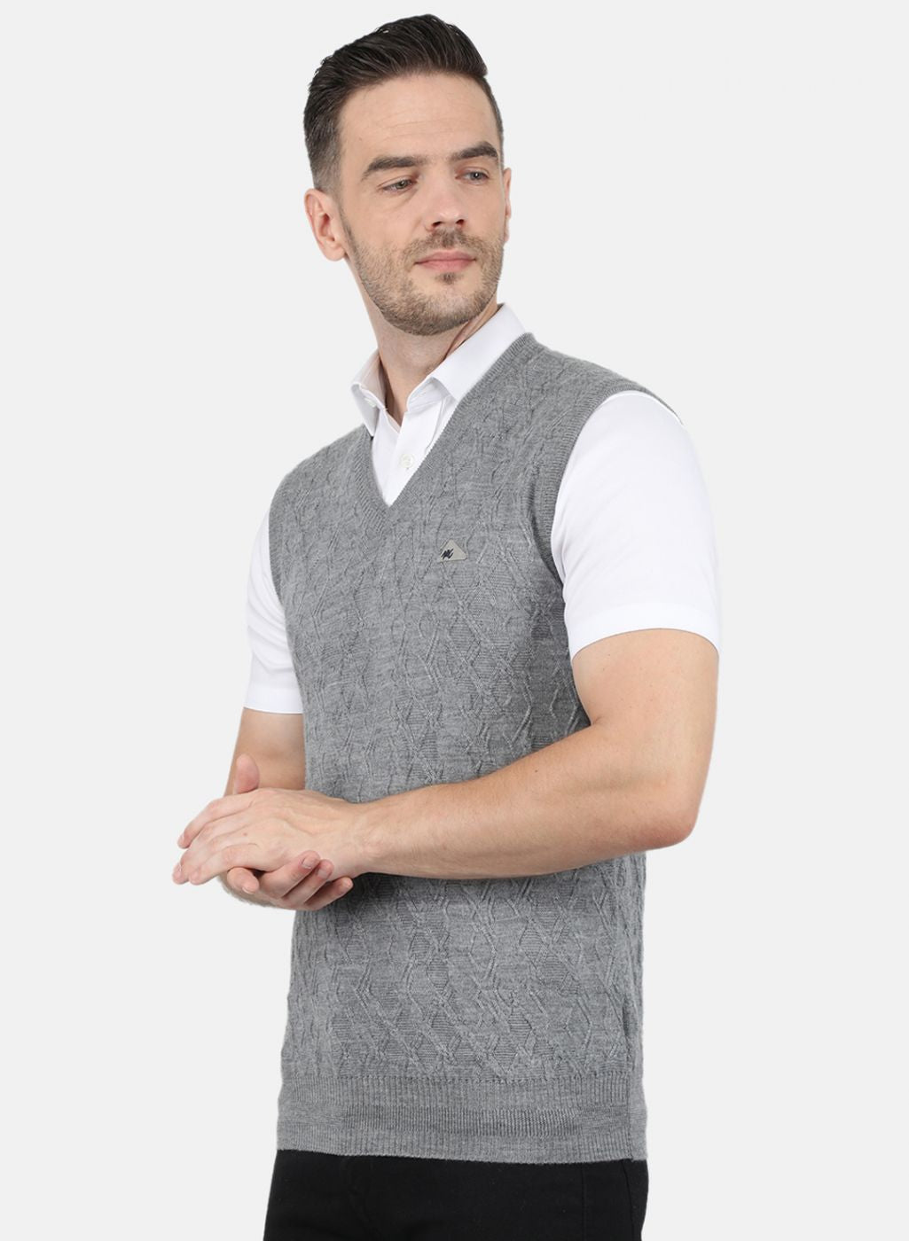 Men Grey Self Design Sweater