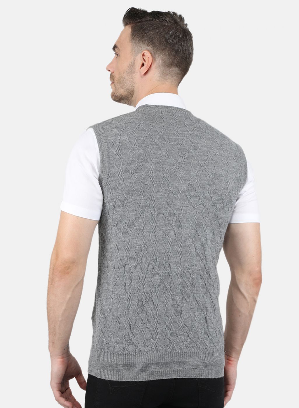 Men Grey Self Design Sweater