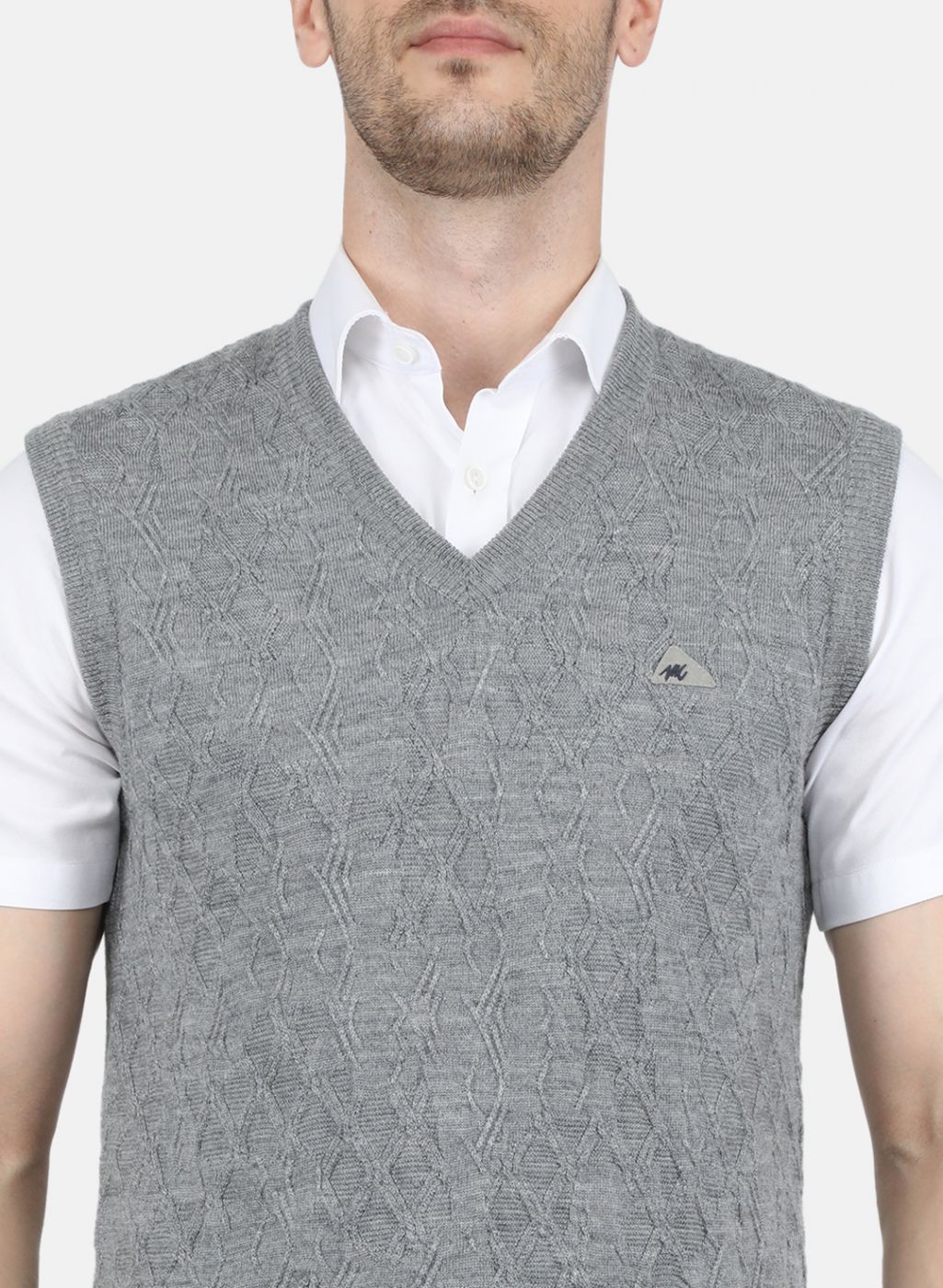 Men Grey Self Design Sweater
