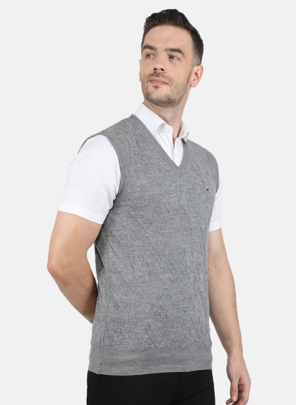 Men Grey Self Design Sweater