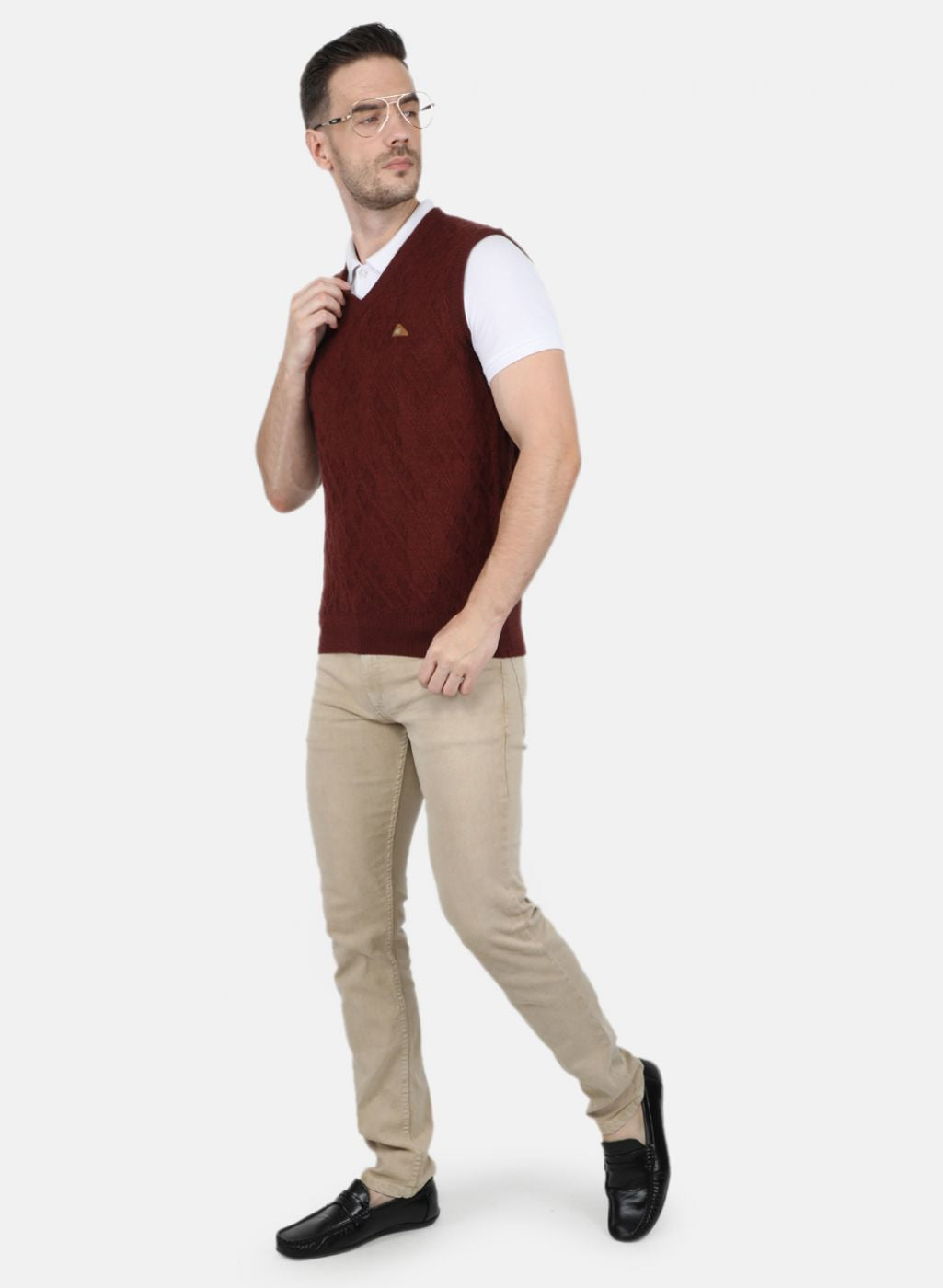 Men Brown Self Design Sweater