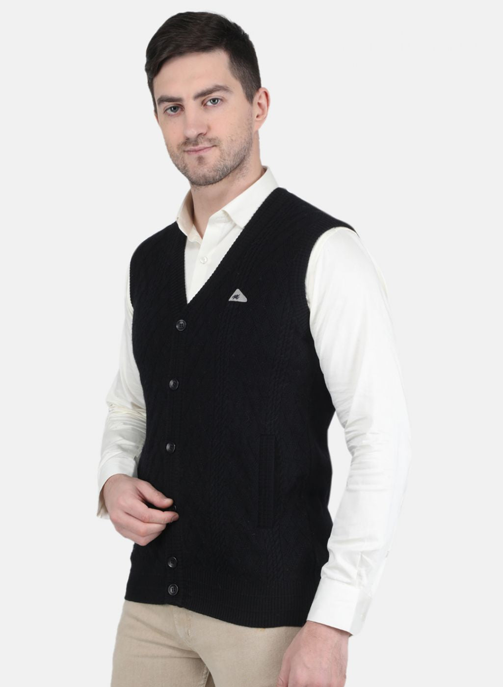 Men Black Self Design Cardigan