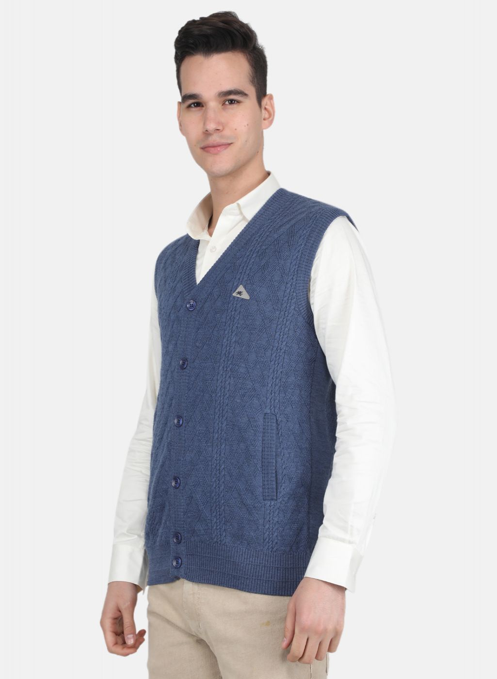 Men Blue Self Design Cardigan