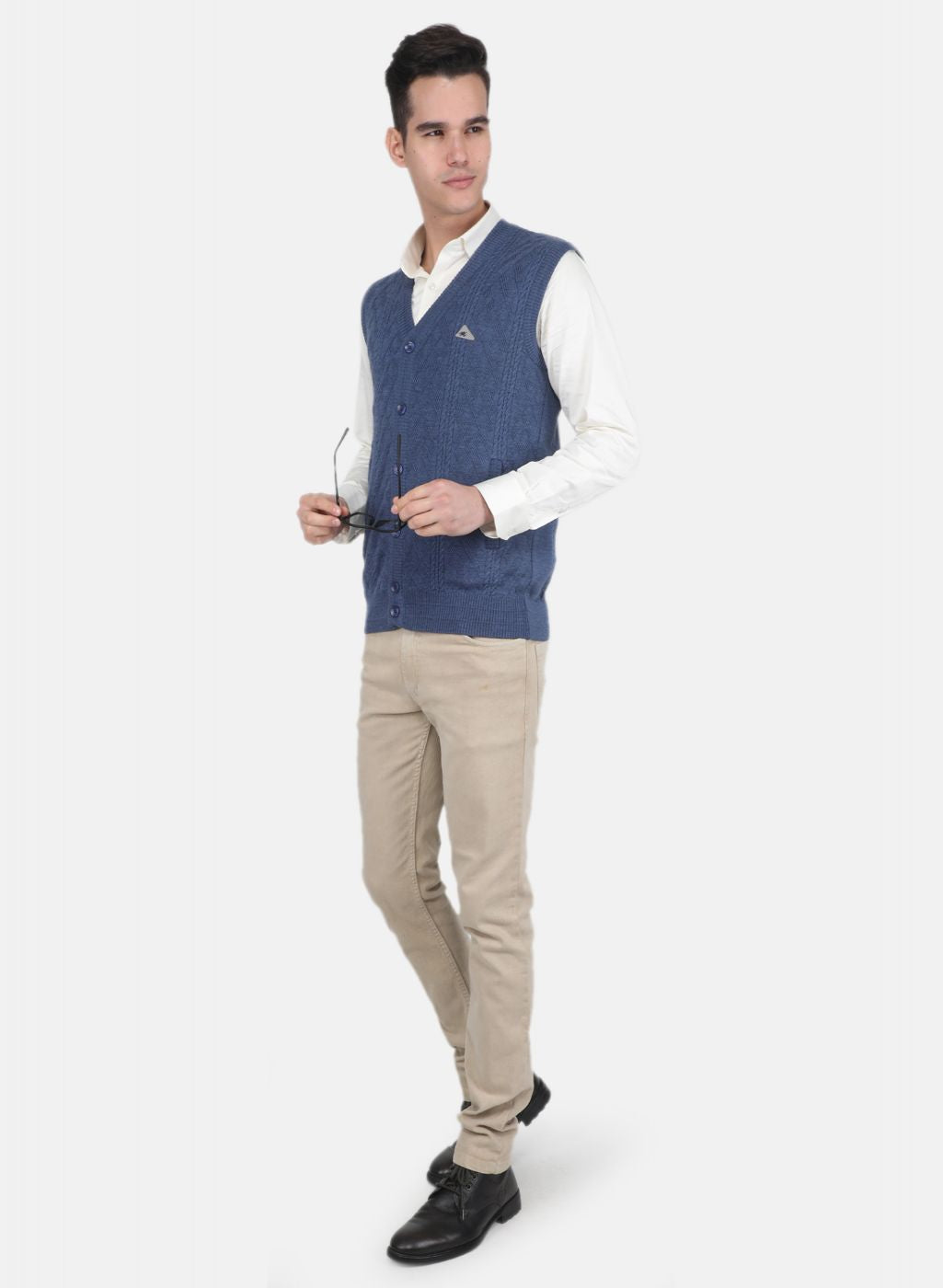 Men Blue Self Design Cardigan