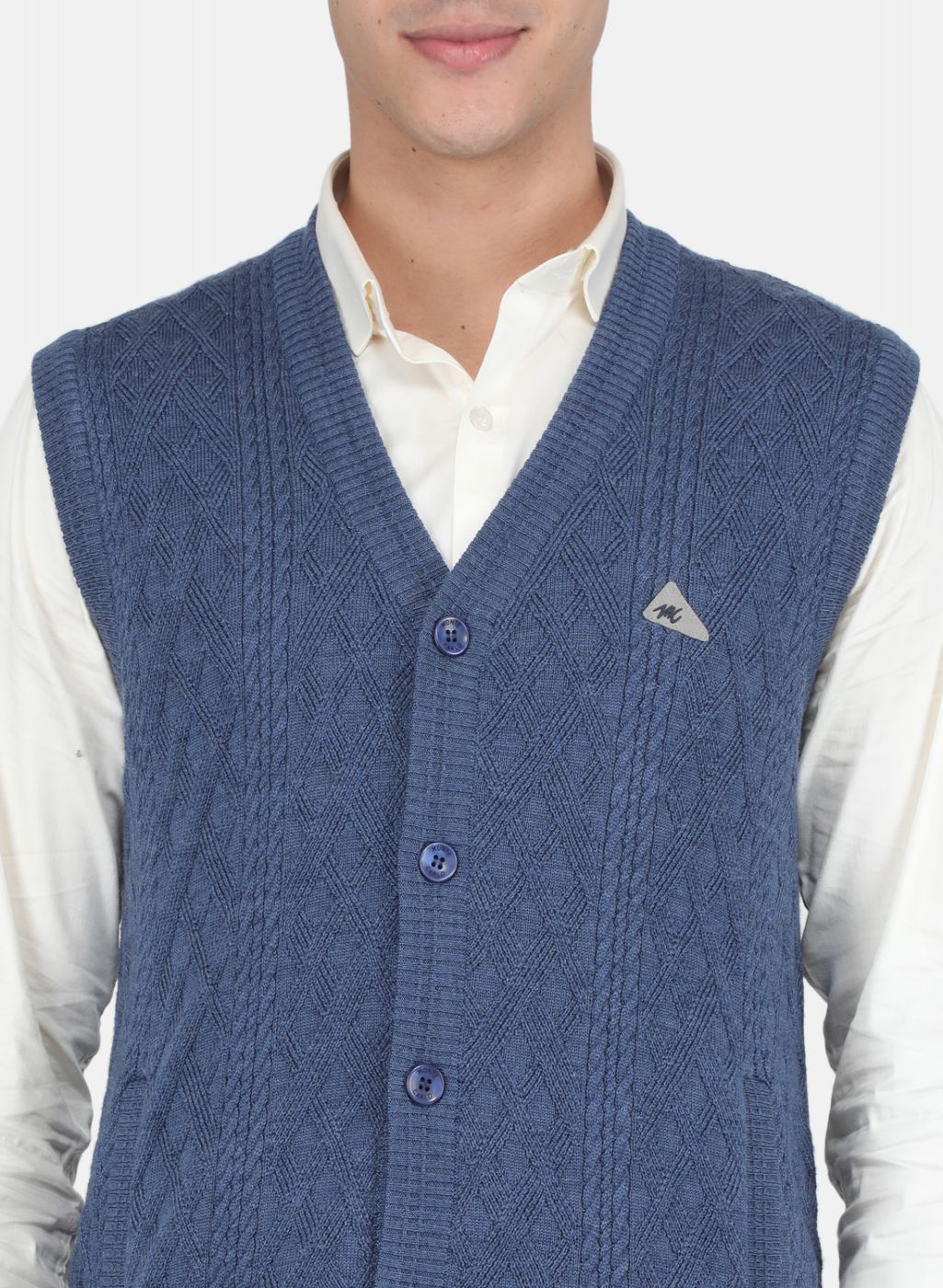 Men Blue Self Design Cardigan