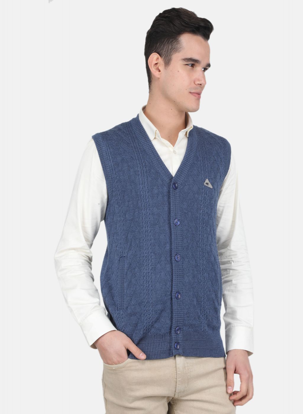 Men Blue Self Design Cardigan
