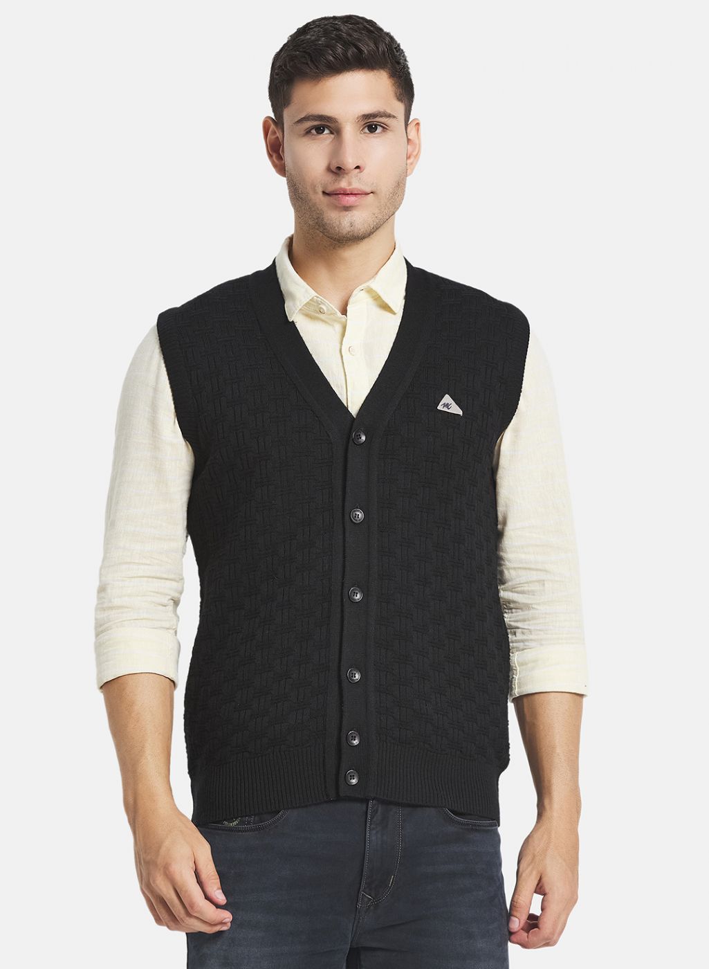 Men Black Self Design Cardigan