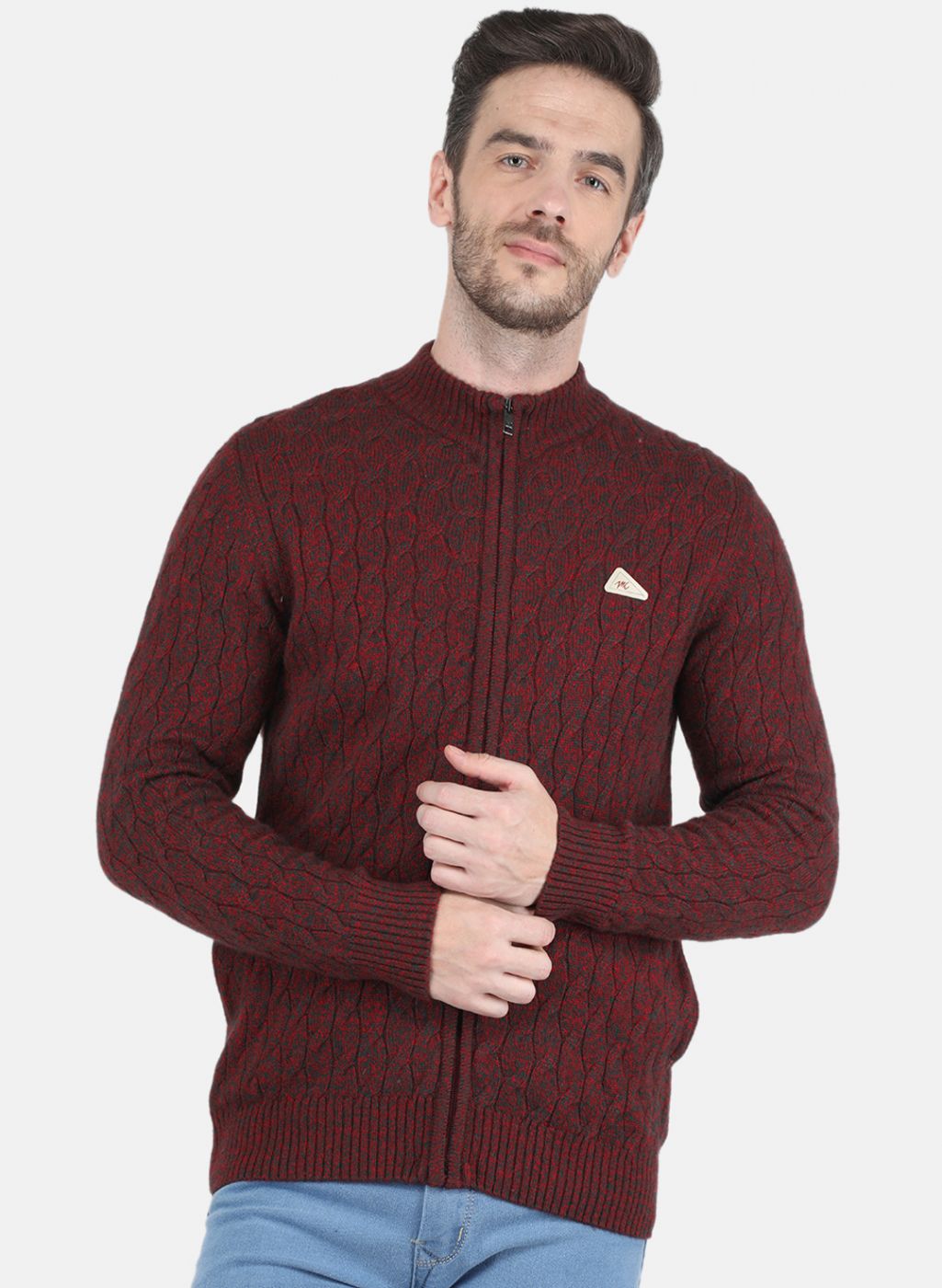 Men Maroon Self design Pullover