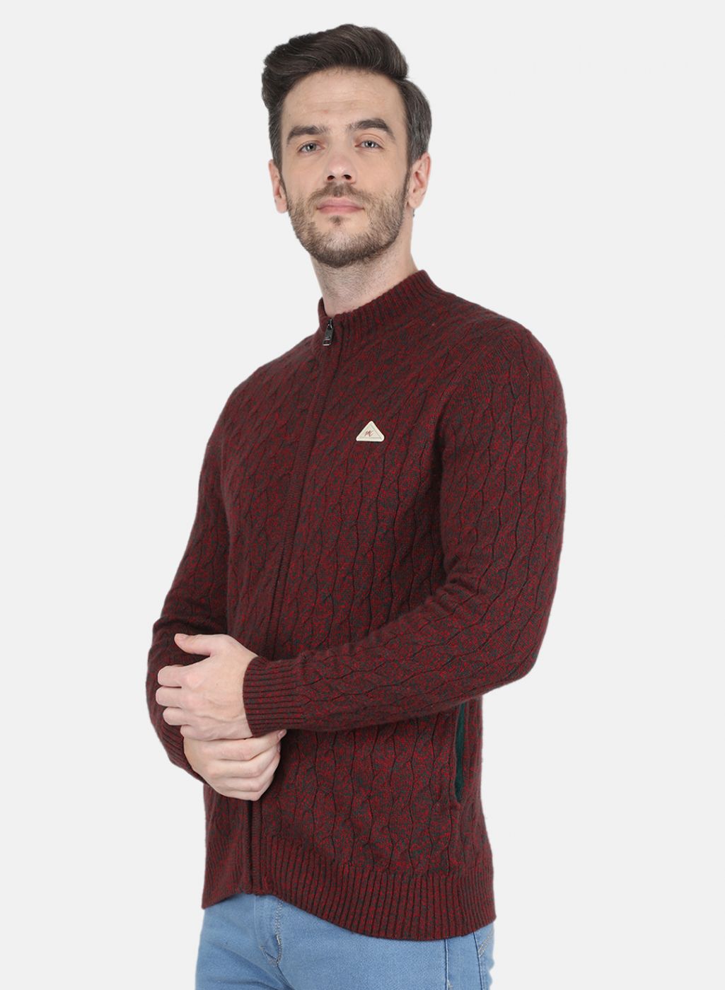 Men Maroon Self design Pullover