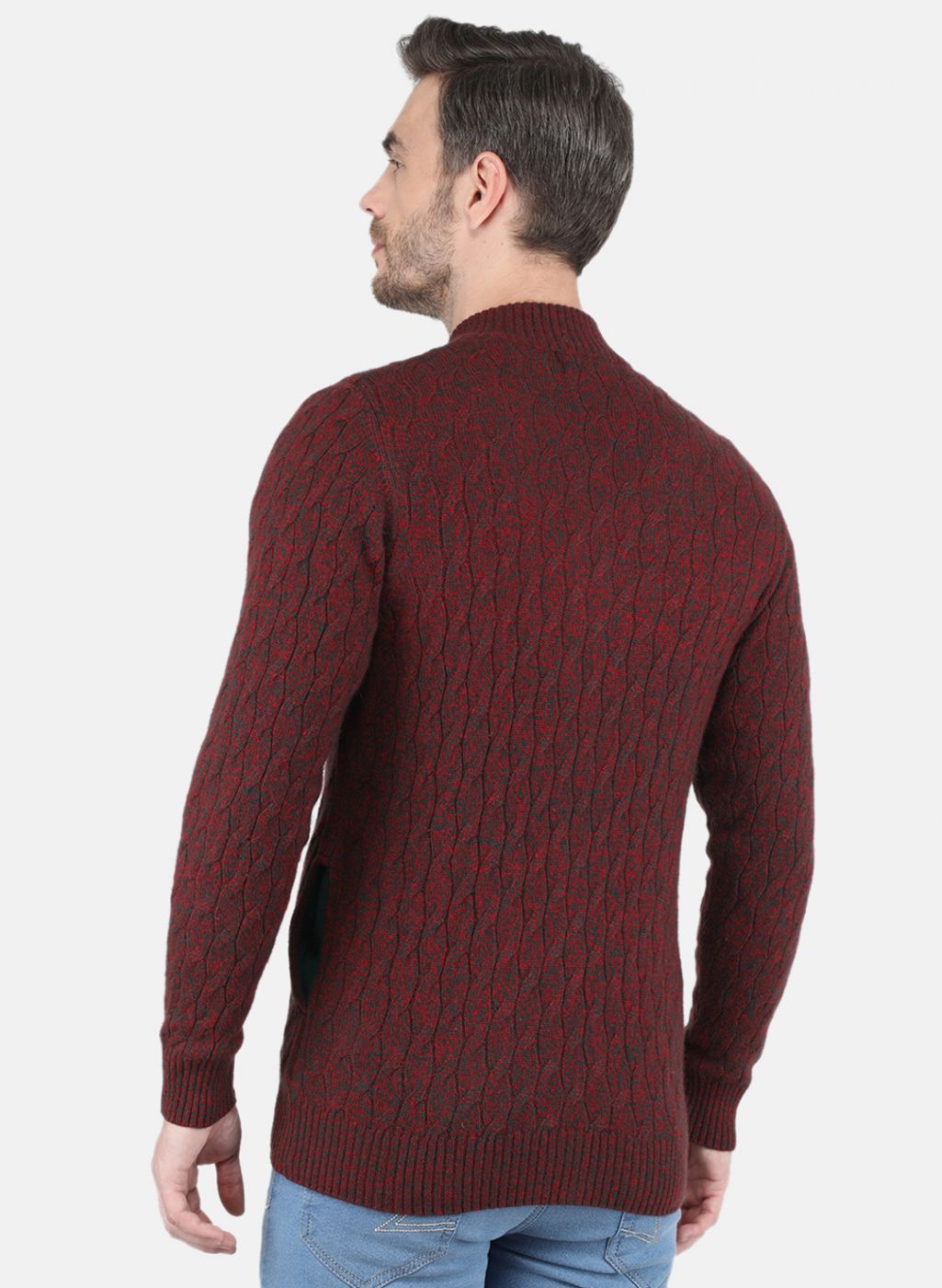 Men Maroon Self design Pullover