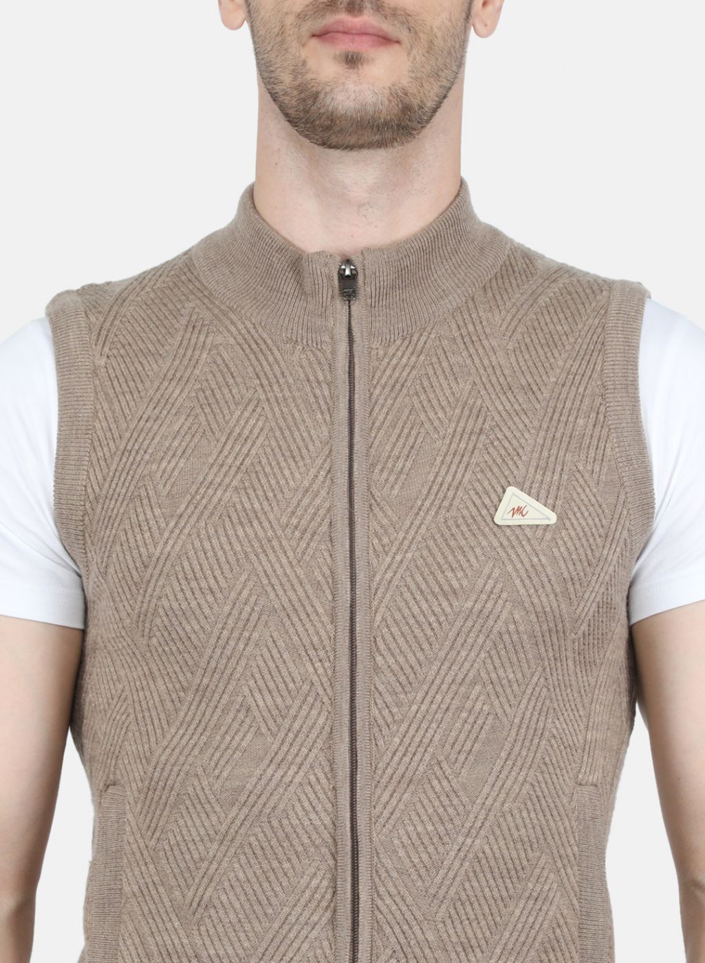 Men Khaki Self Design Sweater