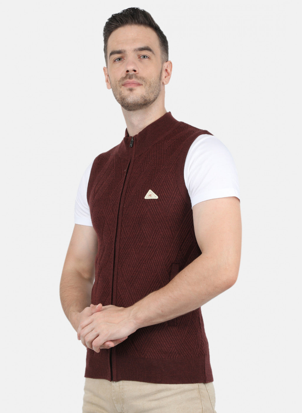 Men Brown Self Design Sweater