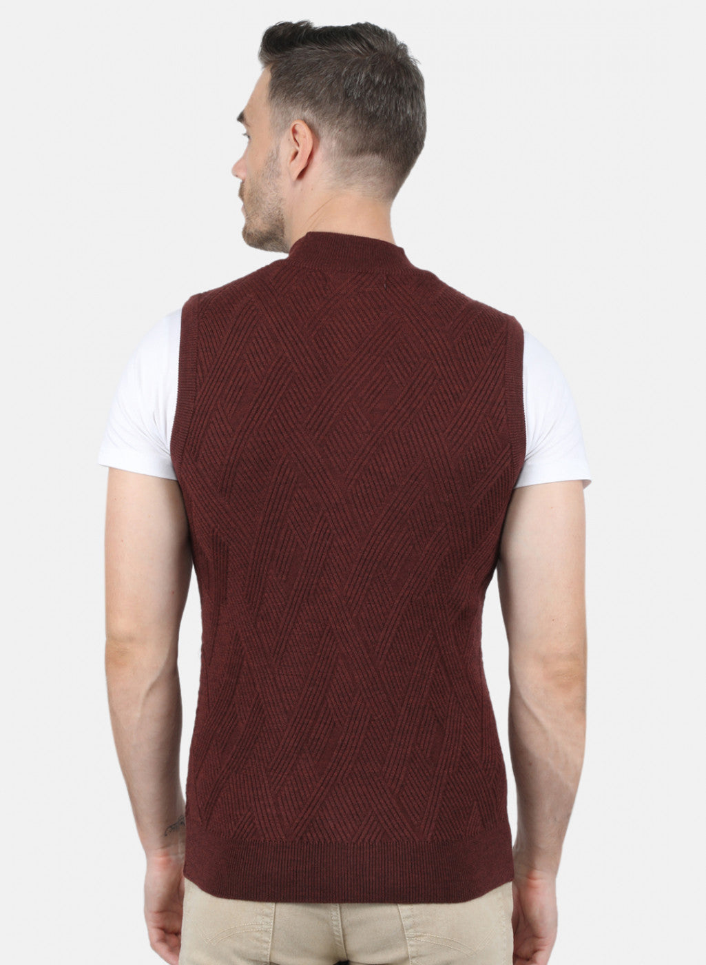 Men Brown Self Design Sweater