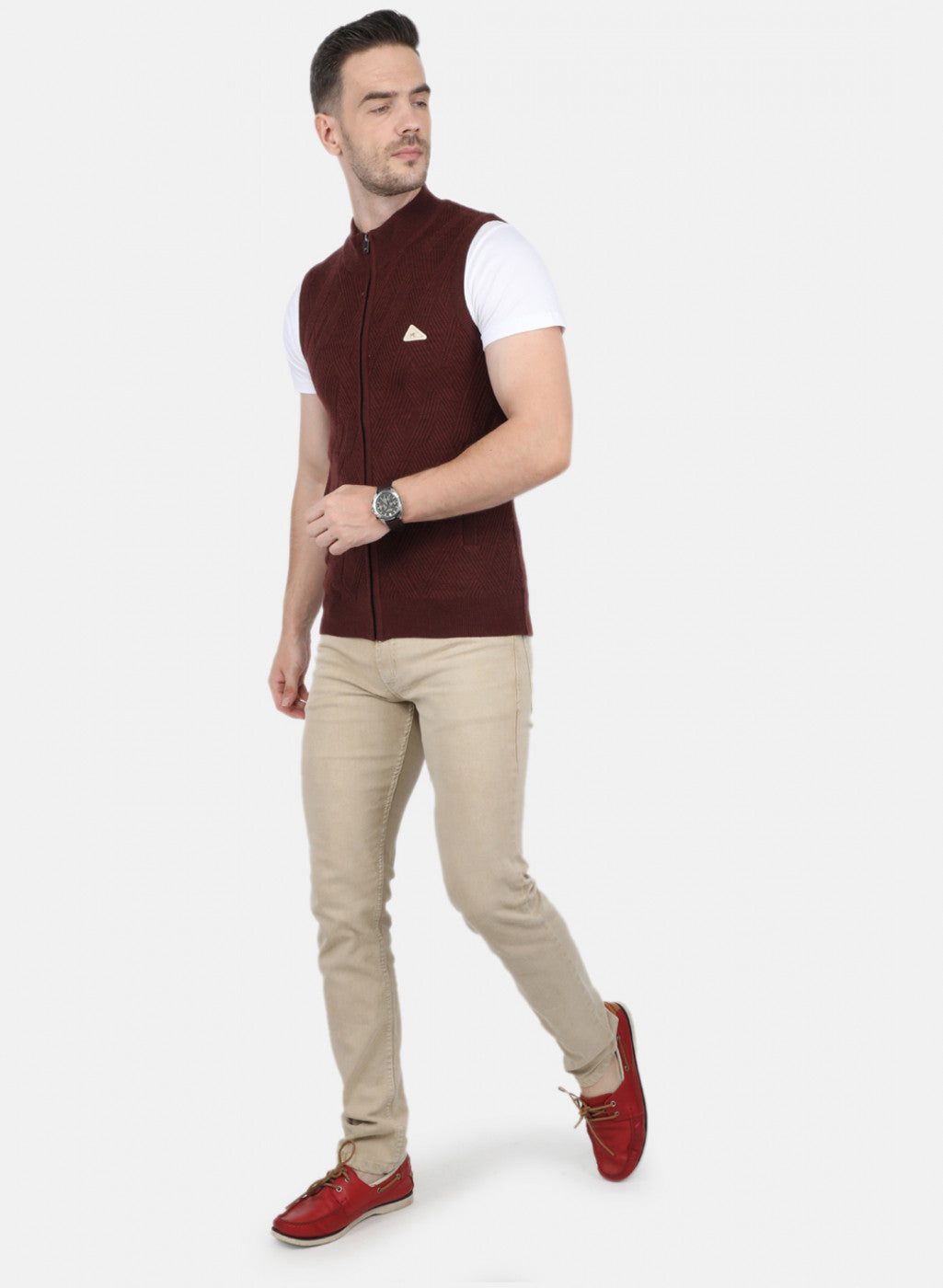 Men Brown Self Design Sweater