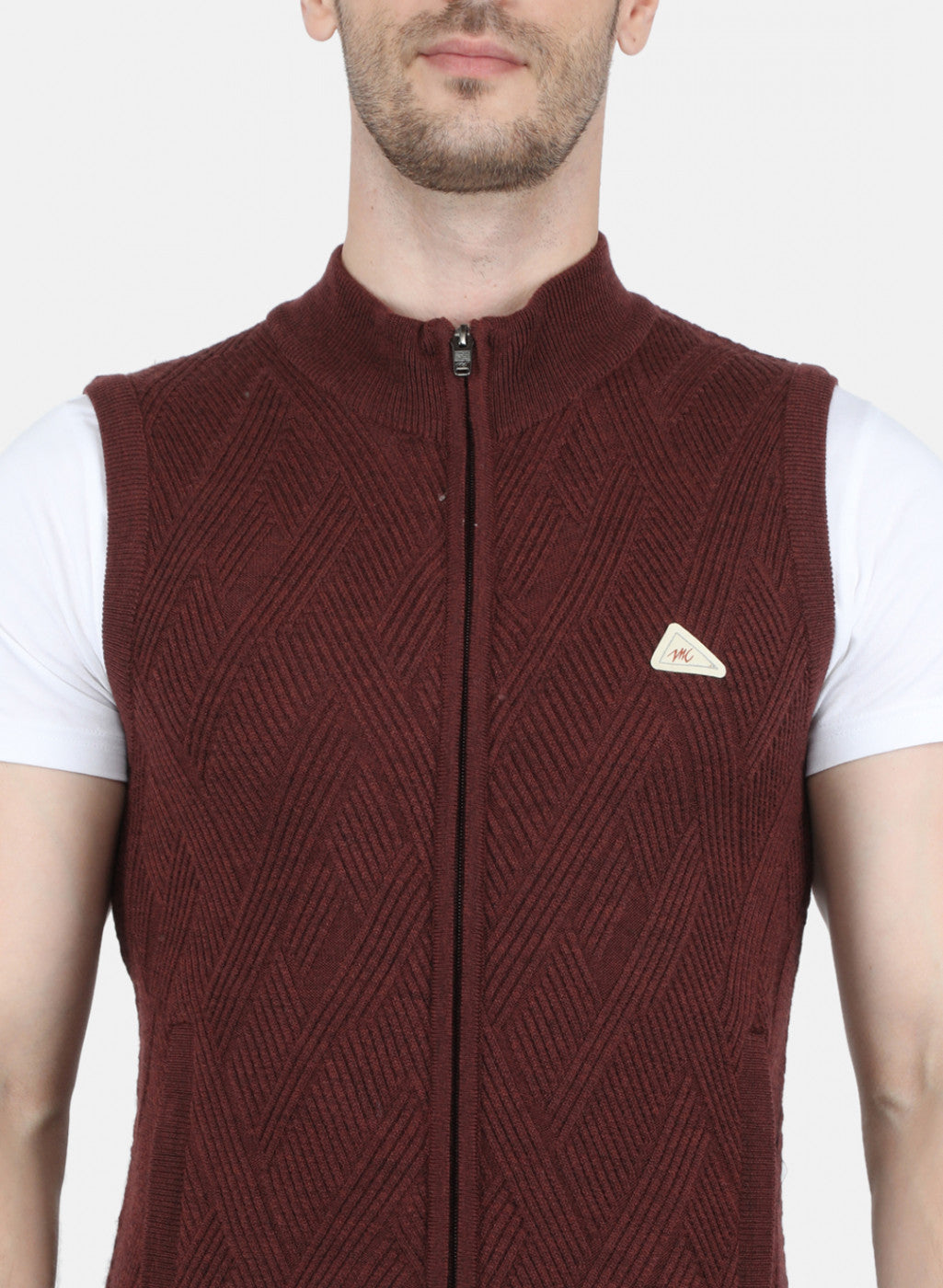 Men Brown Self Design Sweater