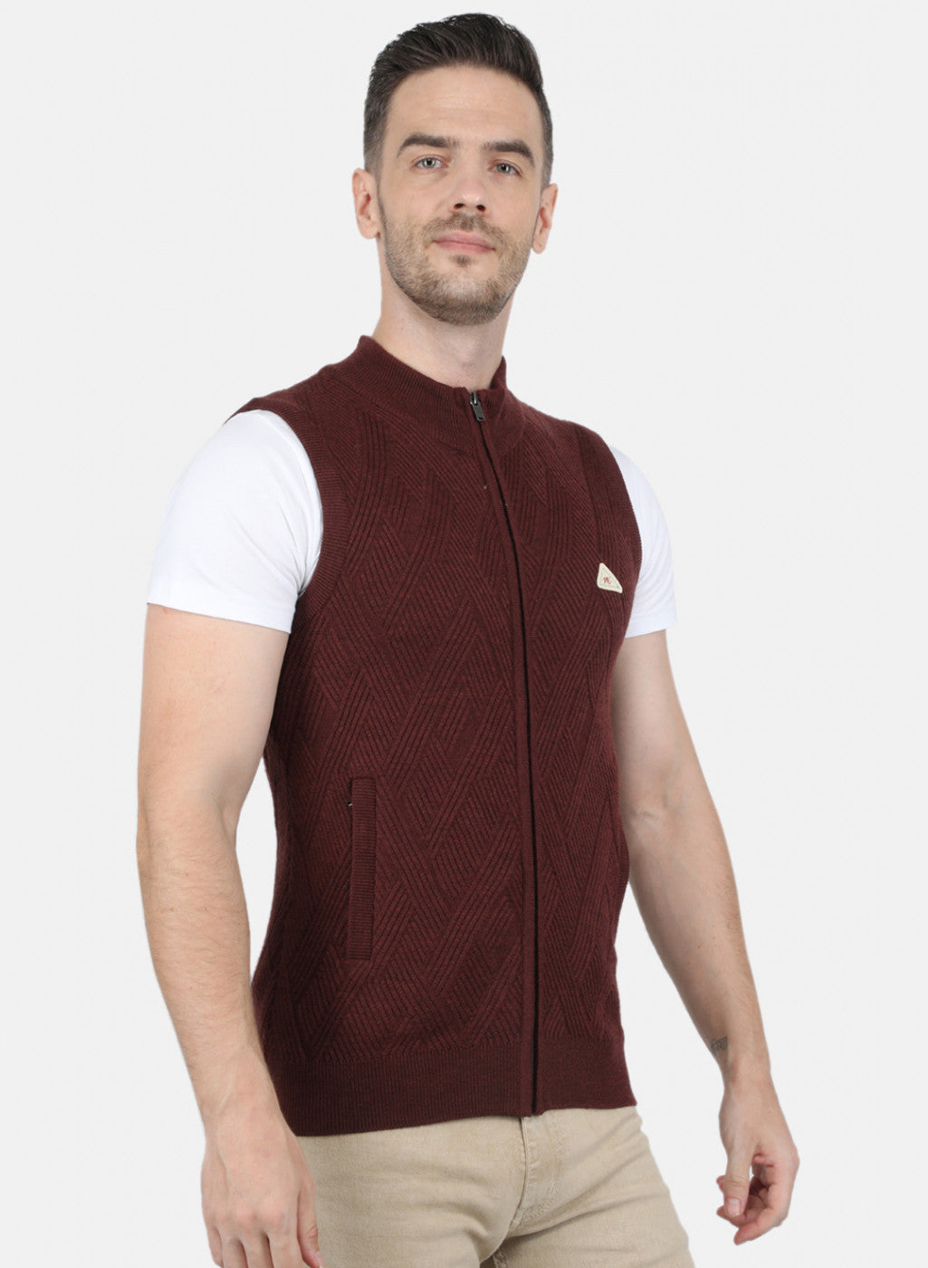 Men Brown Self Design Sweater