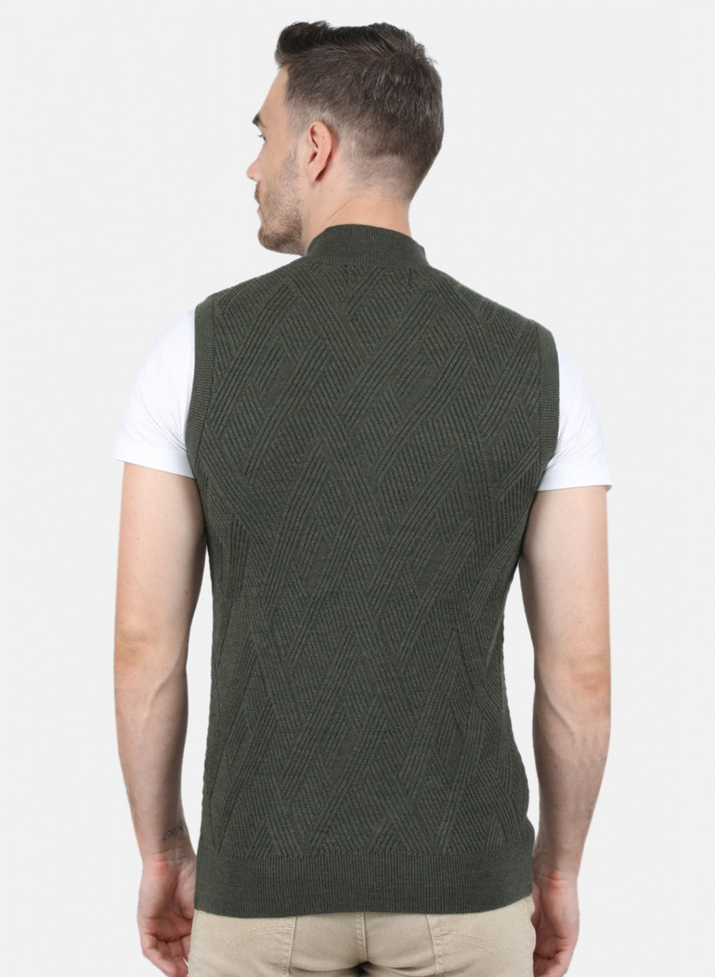 Men Olive Self Design Sweater
