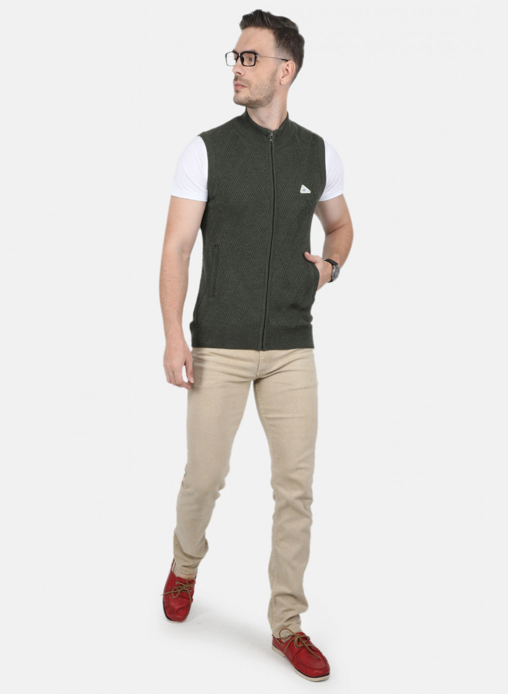 Men Olive Self Design Sweater