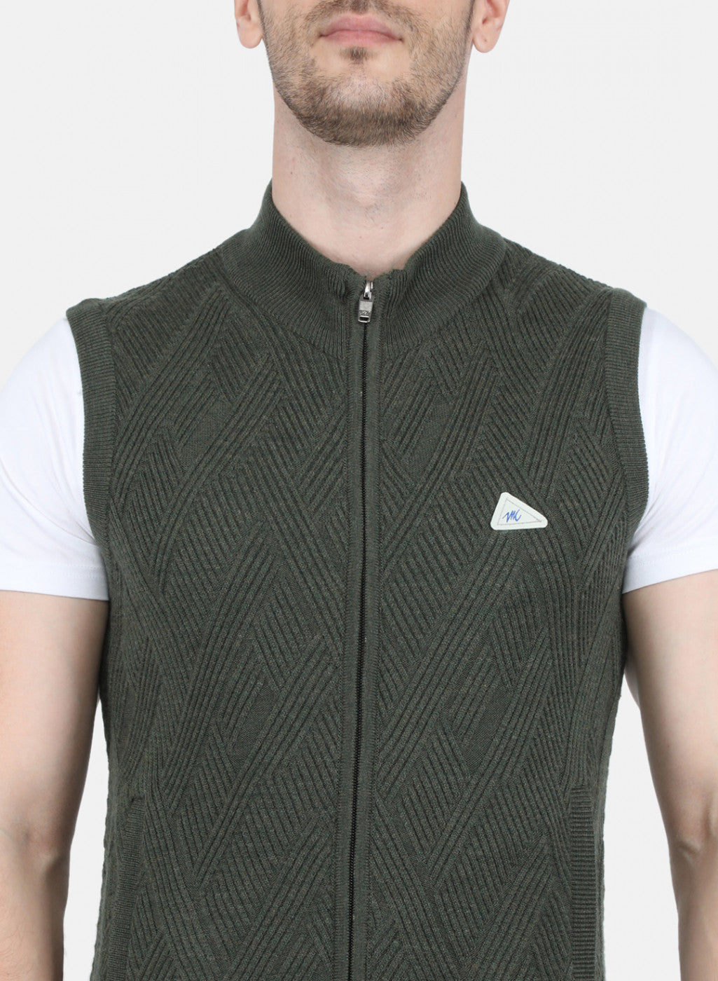 Men Olive Self Design Sweater