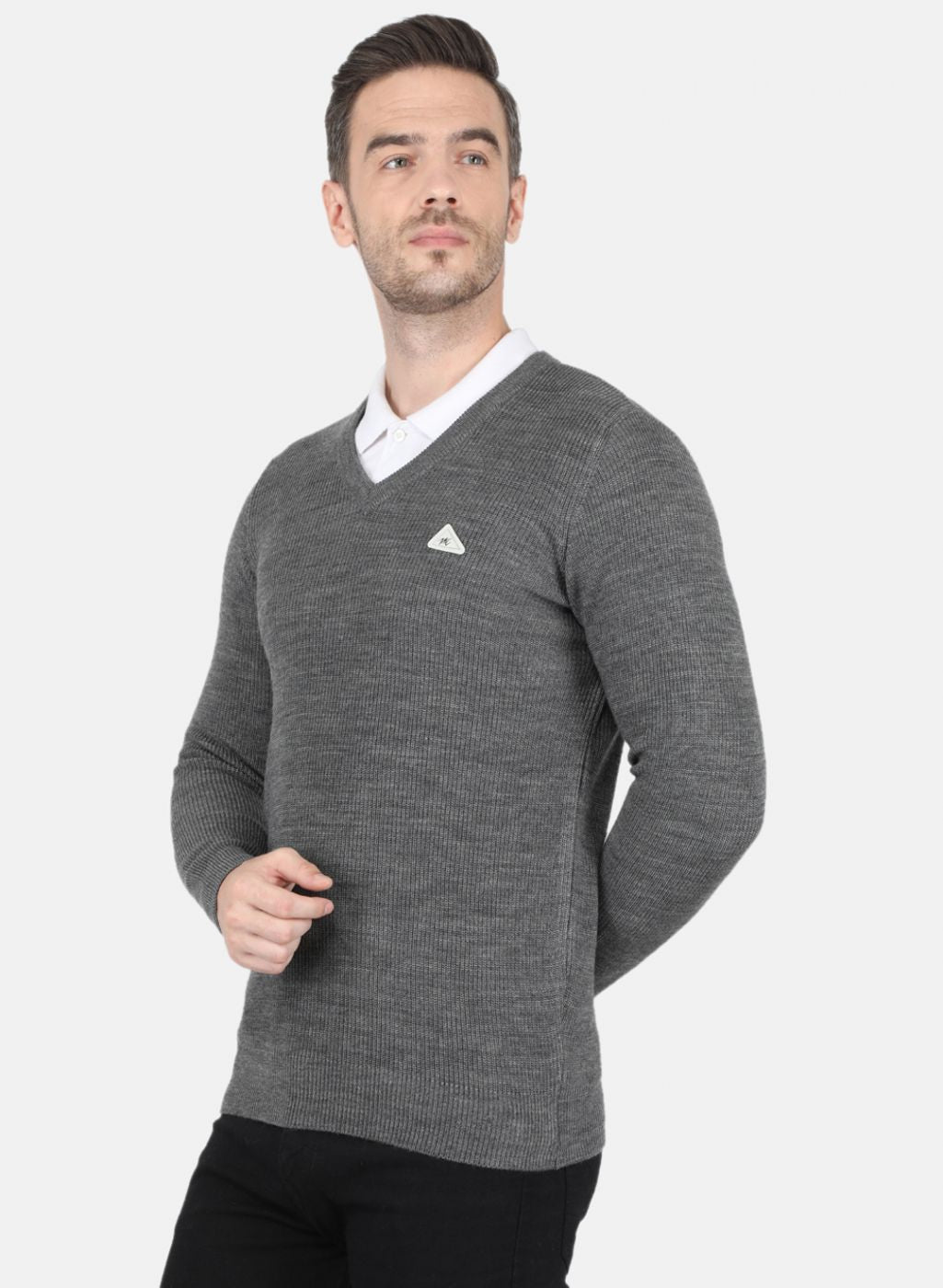 Men Grey Self Design Pullover