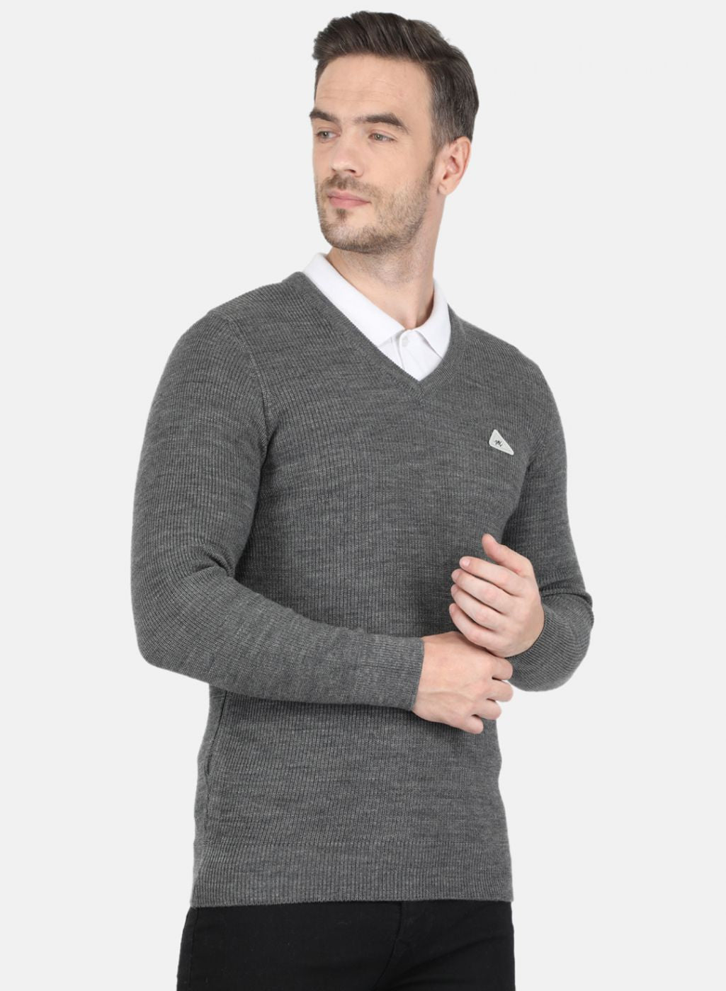 Men Grey Self Design Pullover