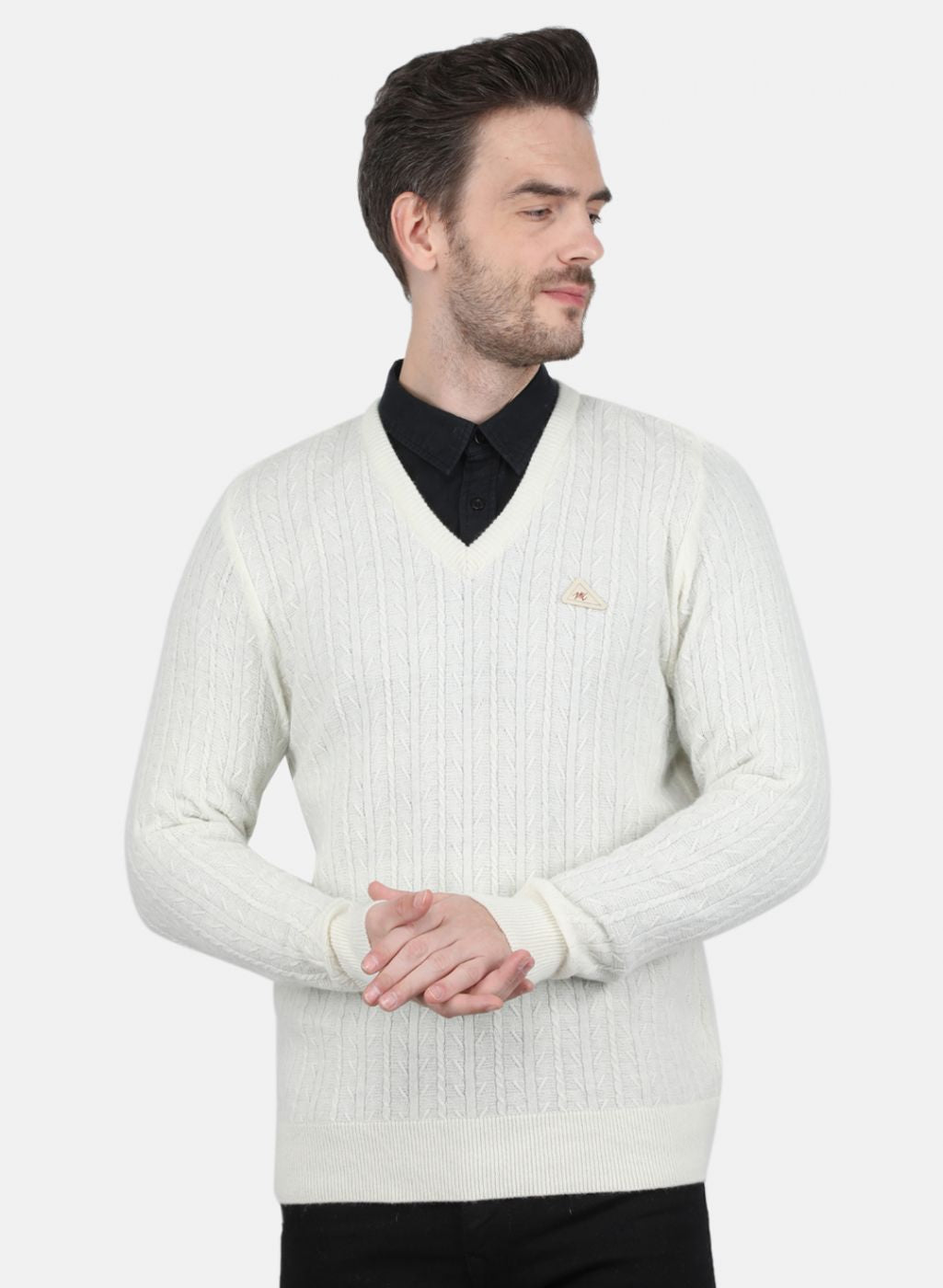 Men White Self Design Pullover
