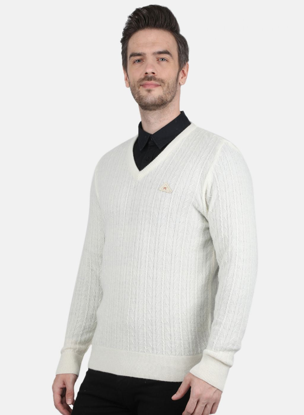 Men White Self Design Pullover