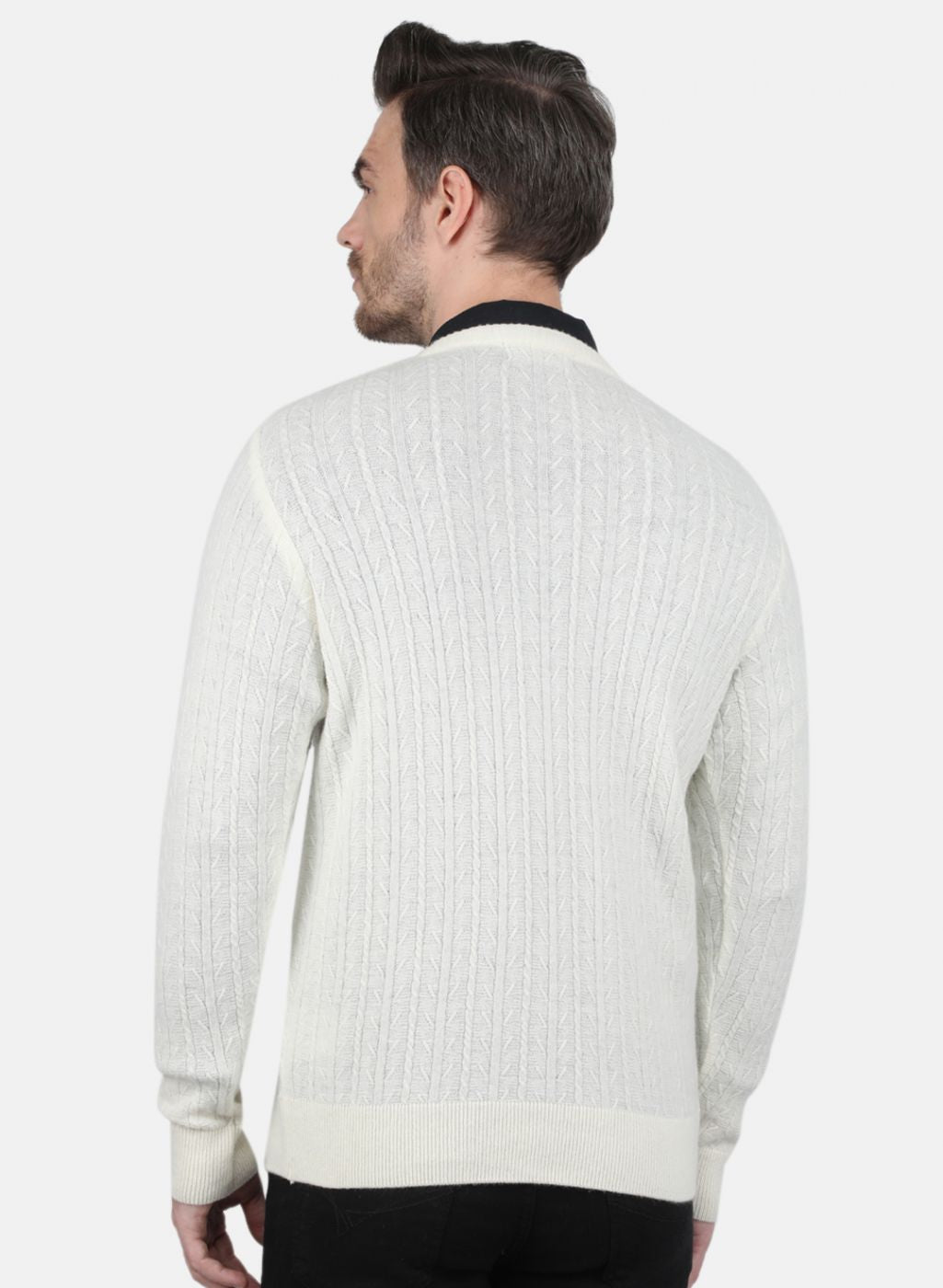 Men White Self Design Pullover