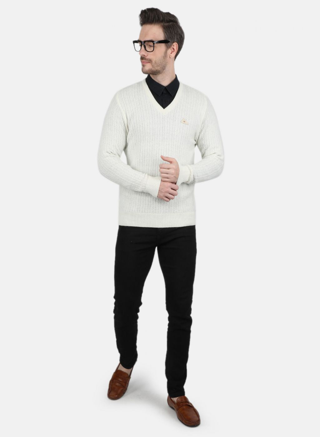 Men White Self Design Pullover