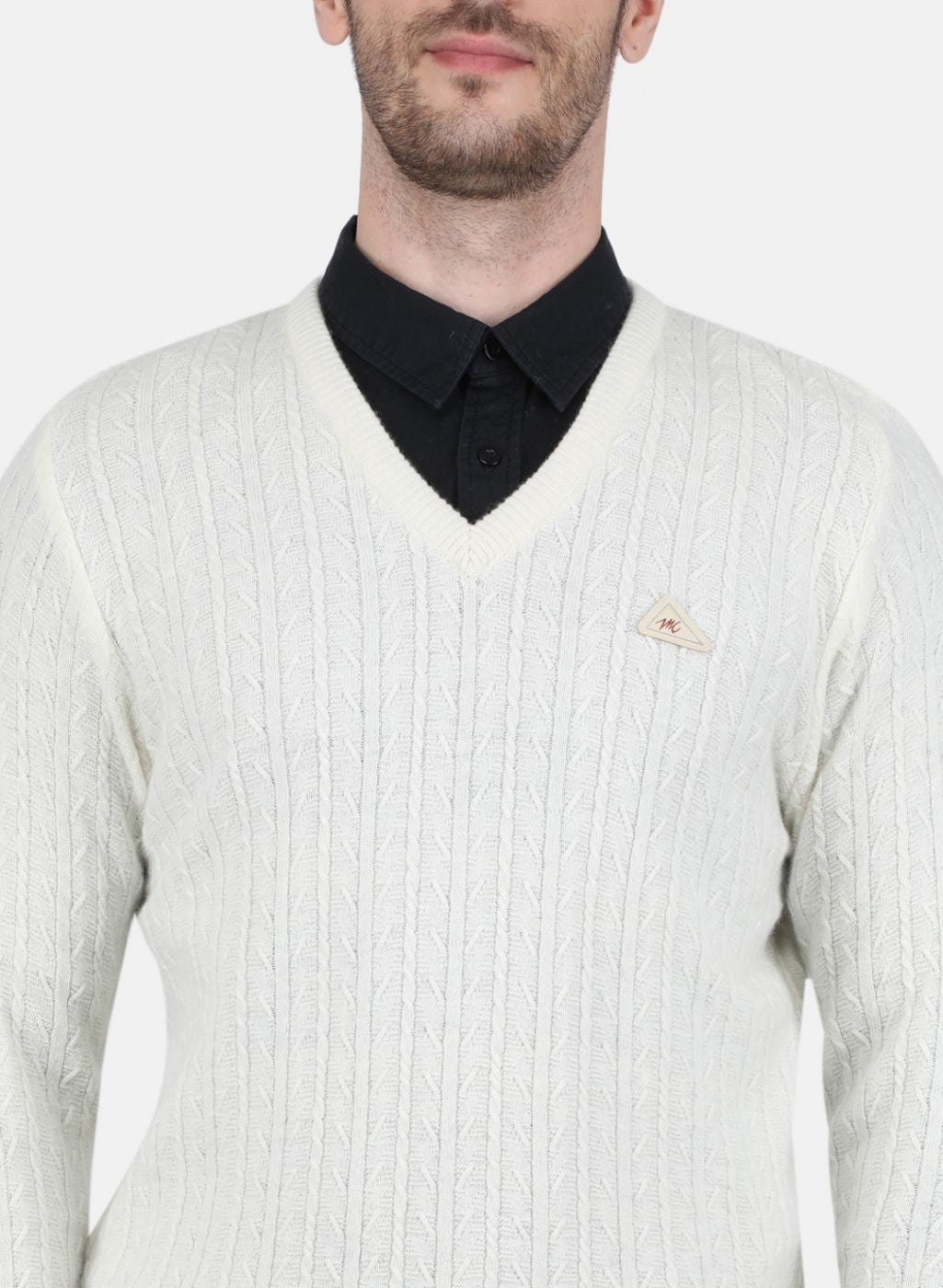 Men White Self Design Pullover