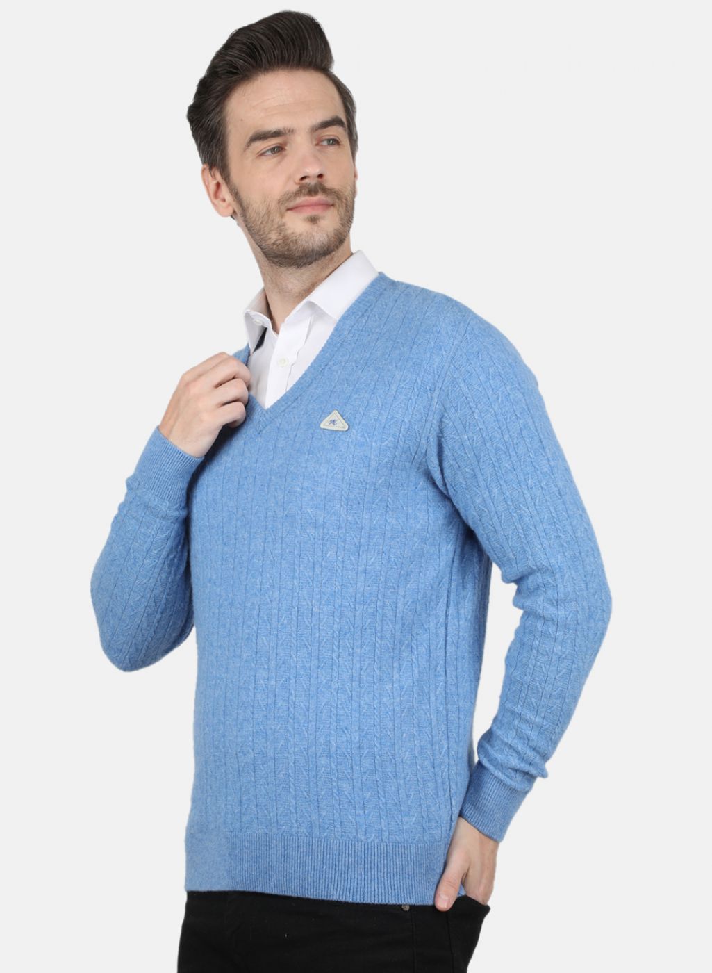 Men Blue Self Design Pullover