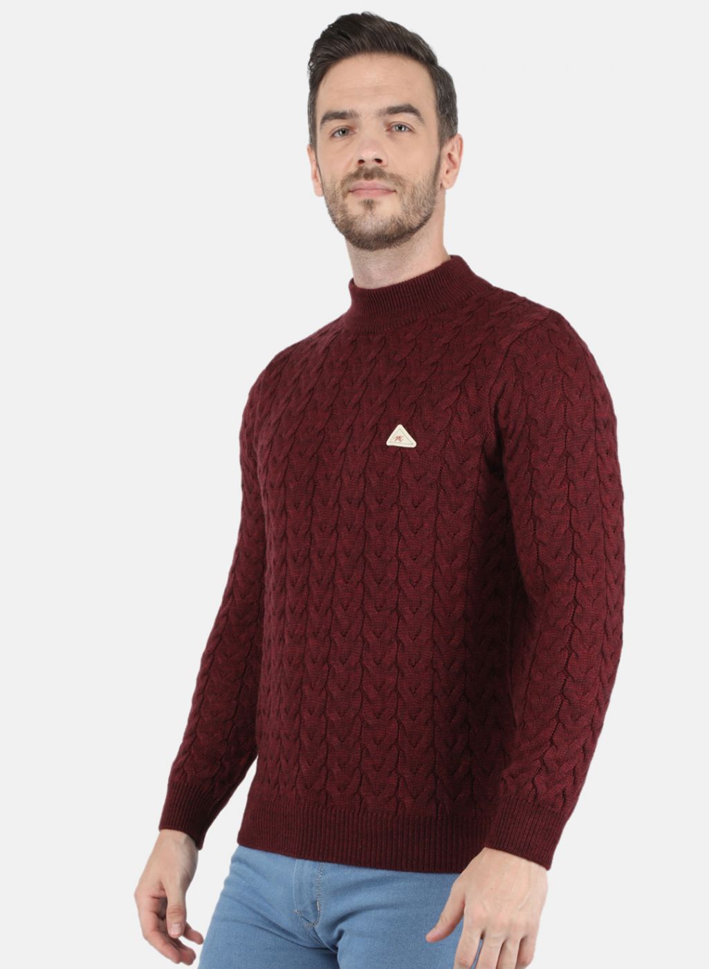 Men Maroon Self Design Pullover