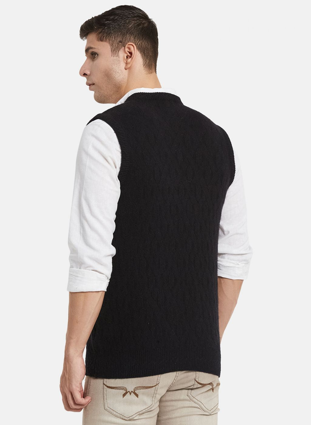 Men Black Self Design Sweater