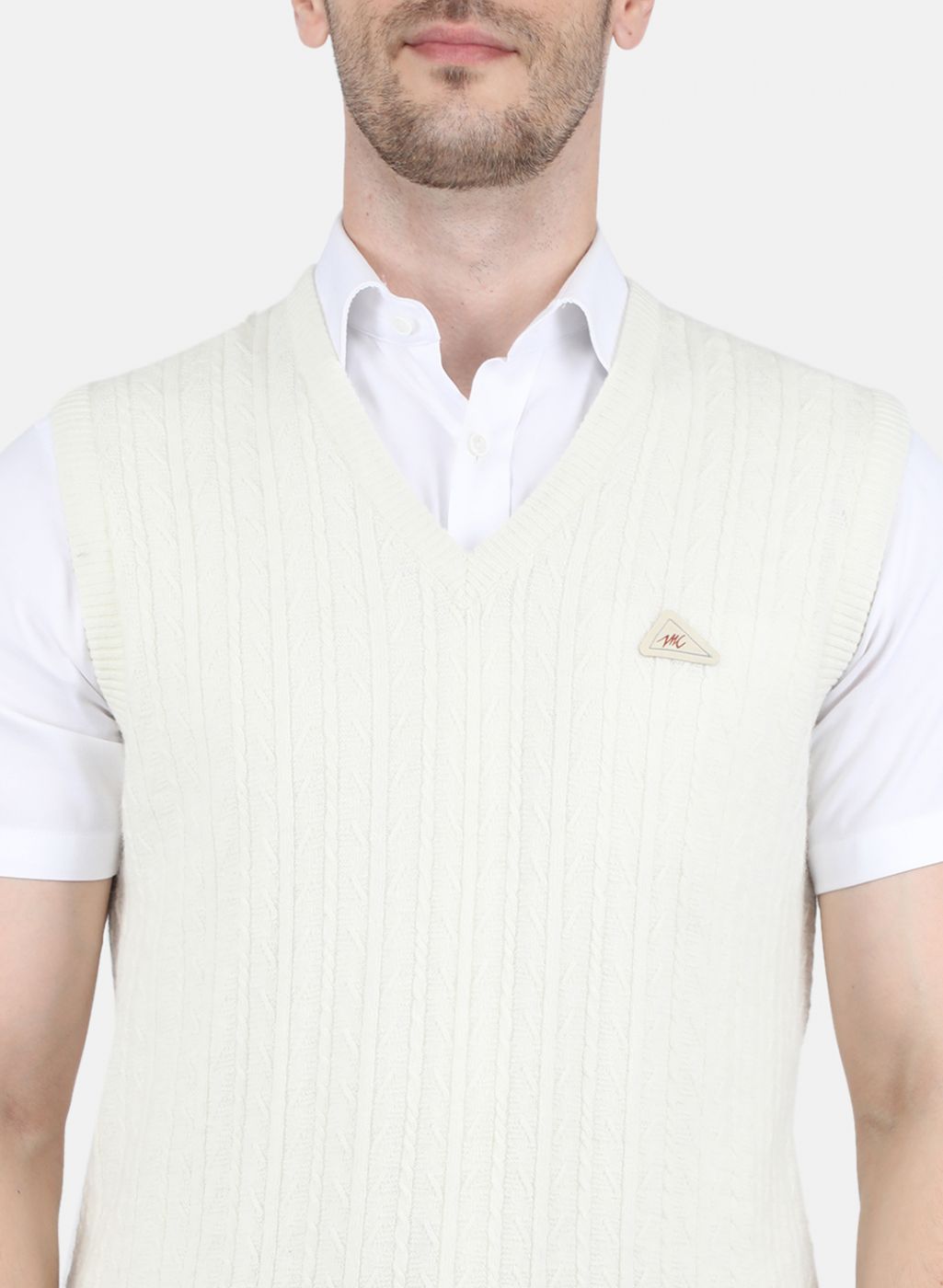 Men White Self Design Sweater