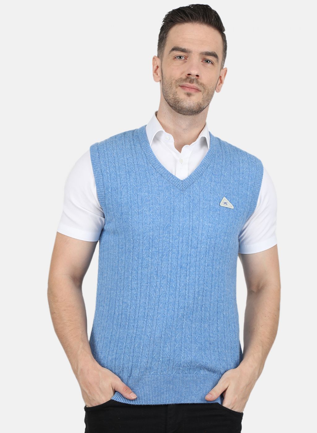Men Blue Self Design Sweater