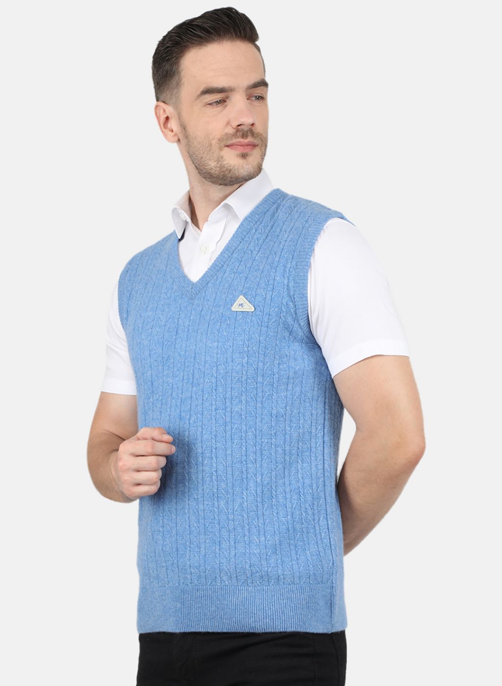 Men Blue Self Design Sweater