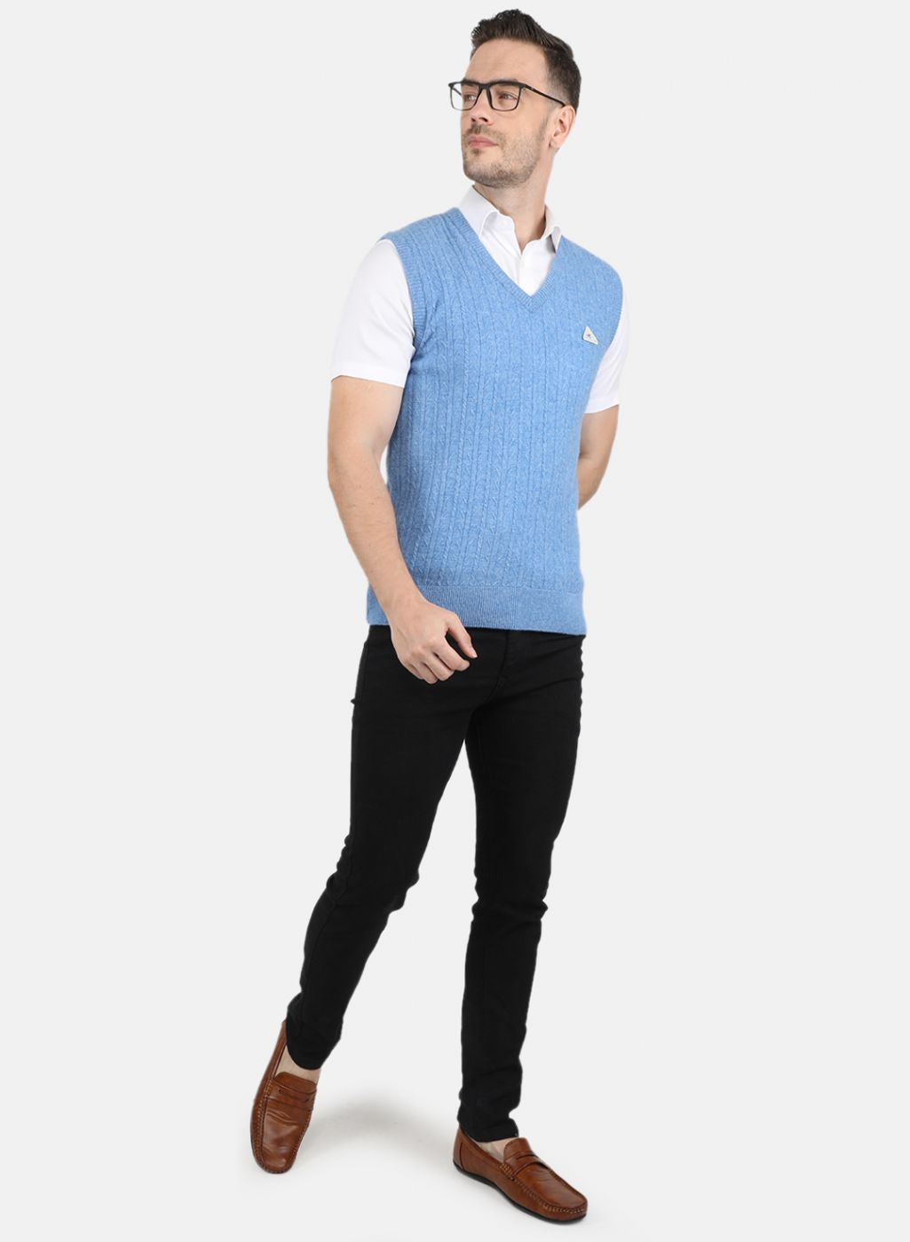 Men Blue Self Design Sweater