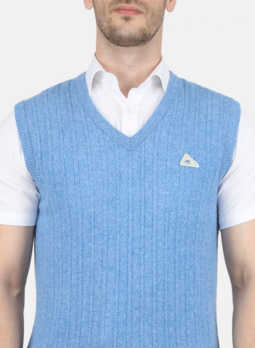 Men Blue Self Design Sweater