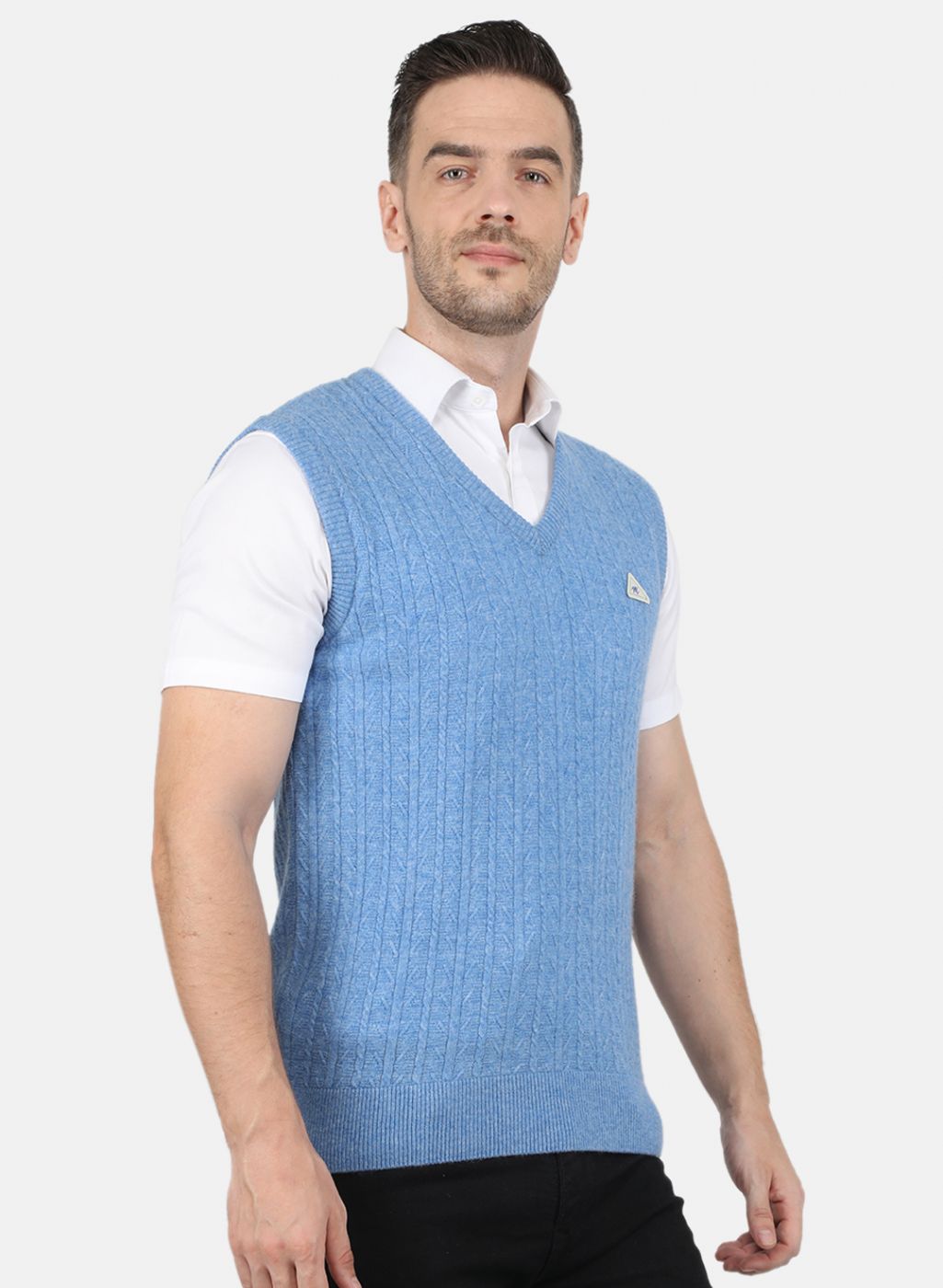 Men Blue Self Design Sweater