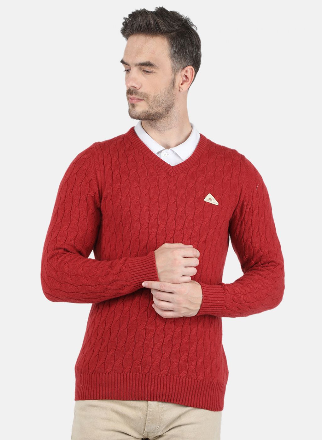 Men Orange Self Design Pullover