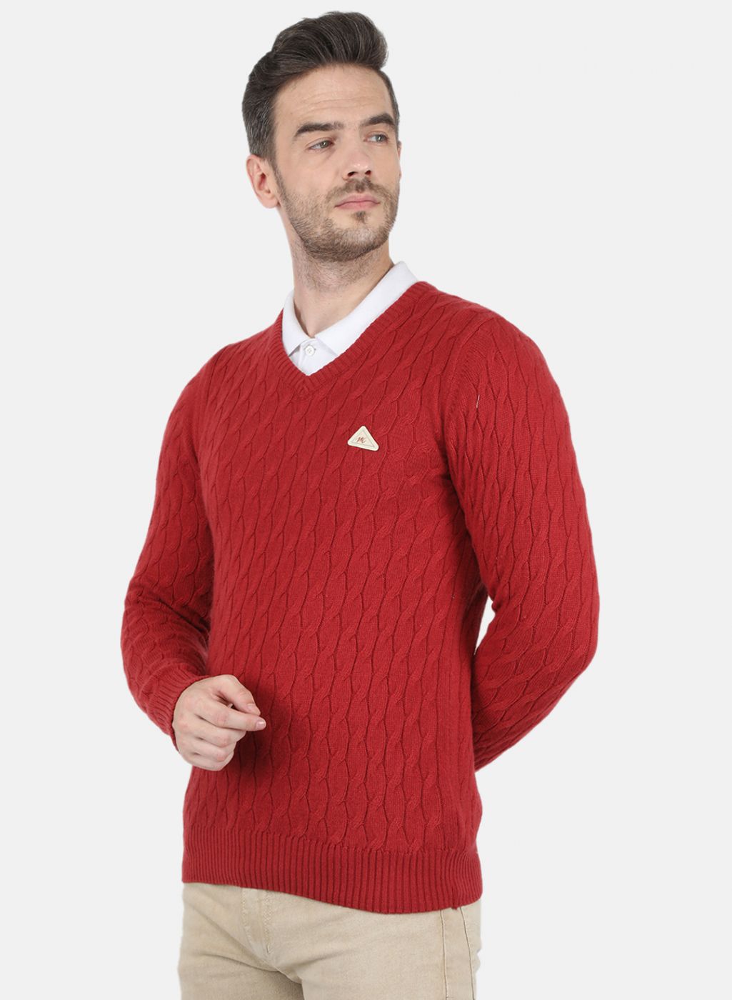 Men Orange Self Design Pullover