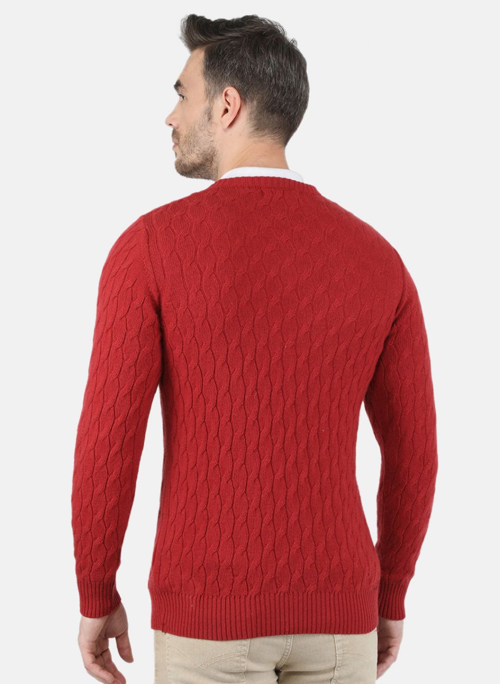 Men Orange Self Design Pullover