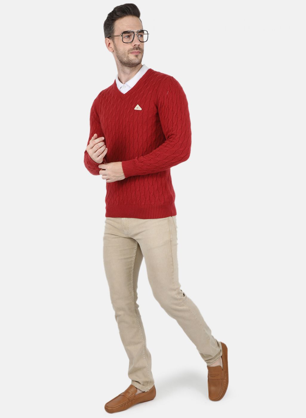 Men Orange Self Design Pullover