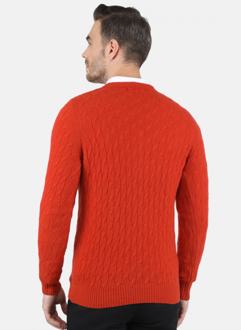 Men Orange Self Design Pullover