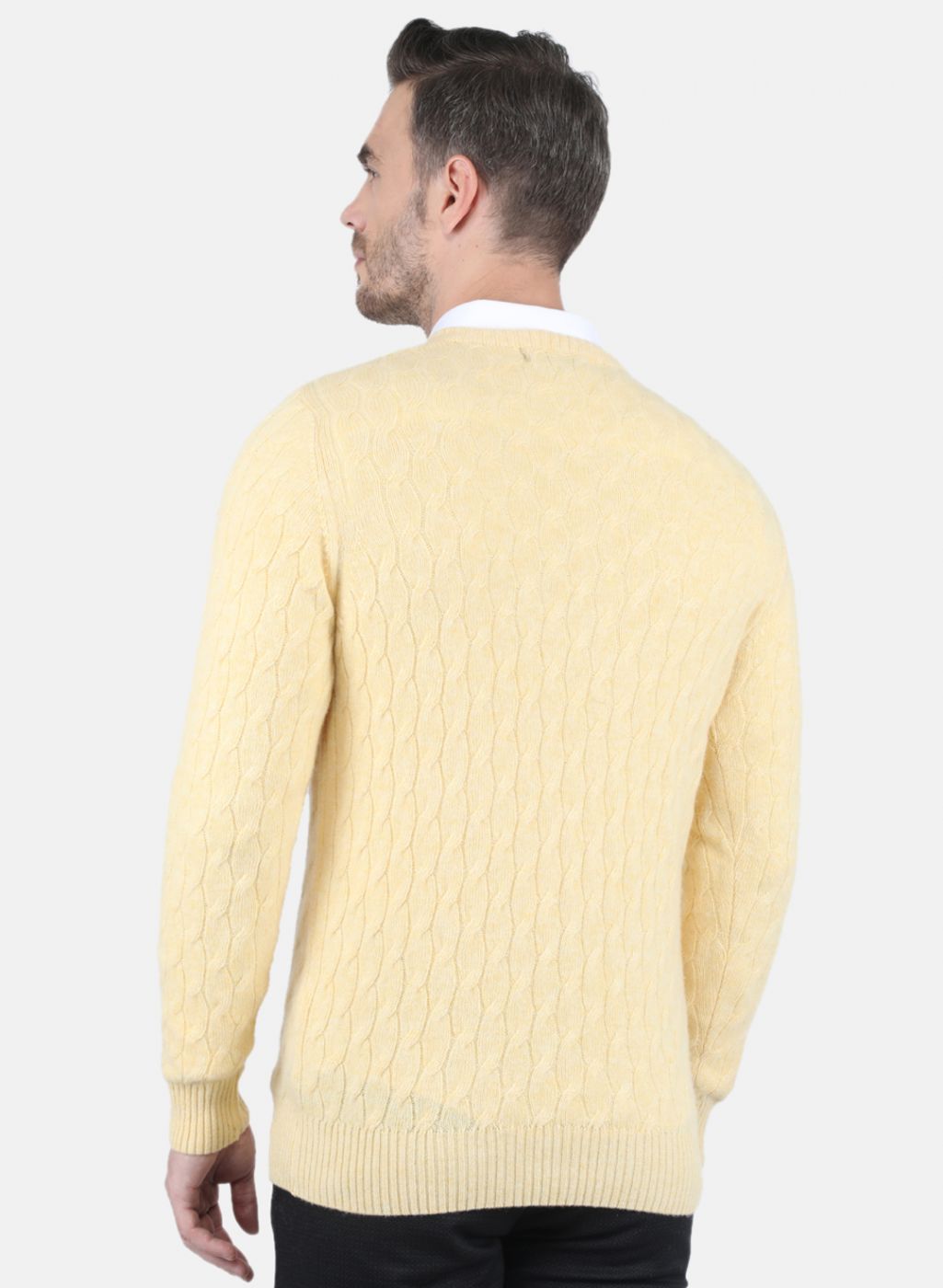 Men Beige Self Design Pullover