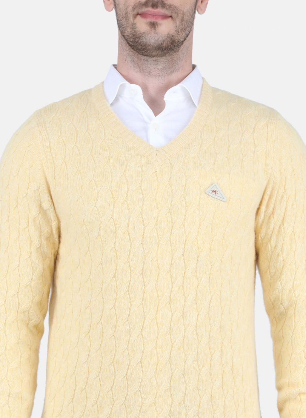 Men Beige Self Design Pullover