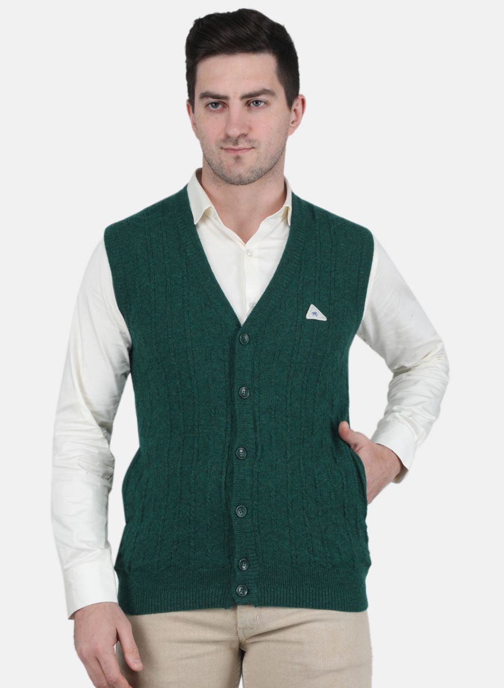 Men Green Self Design Cardigan